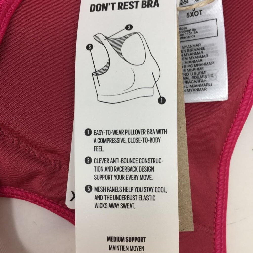 Adidas Womens Don't Rest Activewear Sports Bra Pink Stretch Racerback XL New - Picture 7 of 7